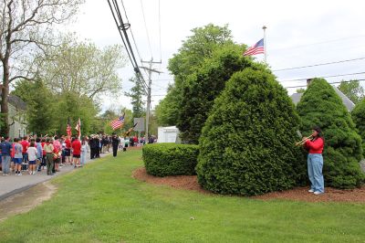 Rochester’s Memorial Day
Student participation was at the forefront of Rochester’s Memorial Day weekend ceremonies held on Sunday at the Senior Center, Town Hall and Daggett Square. Boy Scout Troop 31 posted the colors, and music was provided by the Rochester Memorial School Band and The Showstoppers, who recited the Pledge of Allegiance and sang a patriotic medley. Old Rochester student Esther Smith read the governor’s proclamation, Old Colony student Cameron Makuch read The Gettysburg Address, ORR student Ava Figueiredo read “In 
