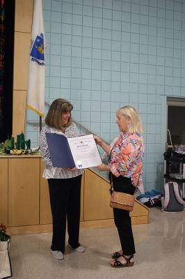 Sharon Hartley 
Set to retire after this academic year, Sharon Hartley was recognized by state and town officials, school administrators, teachers, school committee members and citizens for her many years serving on the Rochester, Old Rochester Regional and Joint school committees during a gathering held Monday afternoon at Rochester Memorial School. Photos by Mick Colageo
