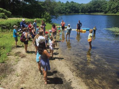 Snow’s Pond
Michelle Kirby instructs from the water with assistance from Dr. Mindy Lebranche during an educational meeting of the Snow’s Pond Association on July 13. Photos courtesy of Andres Hammerman
