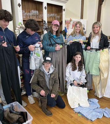 Volunteers
Penny Pinchers Exchange, located in the Elizabeth Taber Chapel on Main Street in Marion, spent a very busy April 24 morning working with six, amazingly capable students as they sorted, rearranged, organized, tagged and cleared out all the winter stock and readied the incoming summer inventory. PPX, an all-volunteer group of women, is so very grateful for their help. What these young people did in two hours would have taken two weeks of Wednesdays and Saturdays. We love our Tabor Academy volunteers and look 
