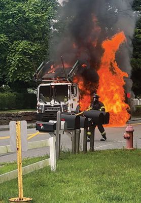Truck Fire
Emergency responders were dispatched to Front Street for a Waste Management trash truck that had caught fire. The Marion Fire Department expressed gratitude to mutual aid partners at Mattapoisett Fire Rescue and Wareham Fire Department for their assistance. Photos courtesy Marion Fire Department
