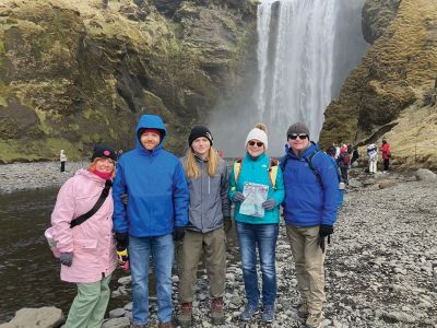 Skógafoss Water Fall
The McLaughlin Family shared this photo taken in front of Skógafoss Water Fall Waterfall in Iceland during their April vacation. After taking this photo, they climbed the 580-step stairs to the top of the falls and hiked to see the remaining six waterfalls further upstream
