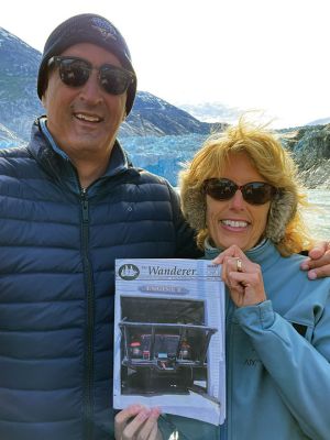 Dawes Glacier
Jeff and Melanie Perry with a copy of The Wanderer in front of Dawes Glacier in Alaska.
