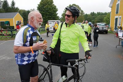 BBC Watershed Ride
This Sunday, October 2, the 10th Annual Buzzards Bay Coalition Watershed Ride wound its way through Tri-Town, making a stop at Eastover Farm for lunch along the way. Some 151 participants completed an 11-, 35-, 75-, or first-ever 100-mile ride, spanning Little Compton, Rhode Island to Woods Hole. Photos by Colin Veitch
