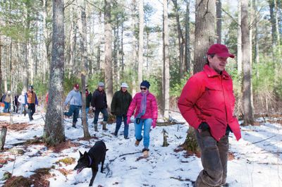 Olde Field Farm
The Mattapoisett Land Trust and the Rochester Land hosted a joint walk at the Olde Field Farm property on the afternoon of Sunday, February 23. Hikers walked through the pinewood trails and through the frozen wetlands surrounding the Mattapoisett River, looking for animal tracks in the snow and admiring the natural beauty Rochester has to offer. The RLT will be hosting other walks in the future to showcase properties featured in their new booklet titled, “Explore Rochester.” Photo by Felix Perez
