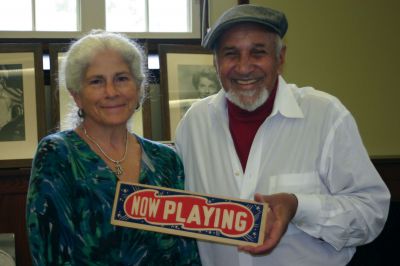 Zeiterion History
Former Zeiterion theater owner and movie buff Tom Shire poses with Mattapoisett Library director Susan Pizzolato on June 9, 2011. Mr. Shire entertained a crowd at the library with his stories of cinema yesteryear. Photo by Joan Harnett-Barry.
