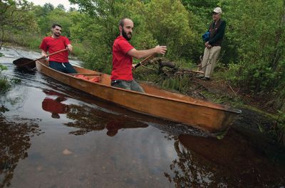 Memorial Day Boat Race
Keeping with an 80 year-old tradition, people with their home made boats raced toward the finish line during the annual Rochester Memorial Day Boat Race. Beginning at Grandma Hartley’s Reservoir on Snipatuit Road, boaters paddled the almost 12-mile race route to Herring Weir at River Road in Mattapoisett. There were 65 teams in all. Photo by Felix Perez.
