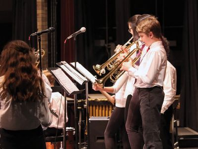 ORRJHS Jazz Band
As part of the FORM concert series, the ORRJHS Jazz Band, directed by Richard Laprise, and the ORRHS Chorus and Jazz Band, directed by Richard Barnicle, performed a program drawing on a broad range of styles and influences on April 11. FORM (Friends of Old Rochester Music) President Kathleen Kvilhaug spoke about the ORR music programs' most recent distinction, the NAMM Foundation's recognition for Outstanding Support of Music Education, along with new awards ORRHS won during the recent trip to Nashville, TN
