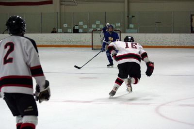 ORR on Ice
The Old Rochester/Fairhaven Hockey team was just seconds away from a win when they faced Wareham at Tabor Academy on Wednesday, January 21 when the Vikings staged a furious comeback, winning the game 6-5 on an empty net goal as time expired. (Photo by Robert Chiarito).
